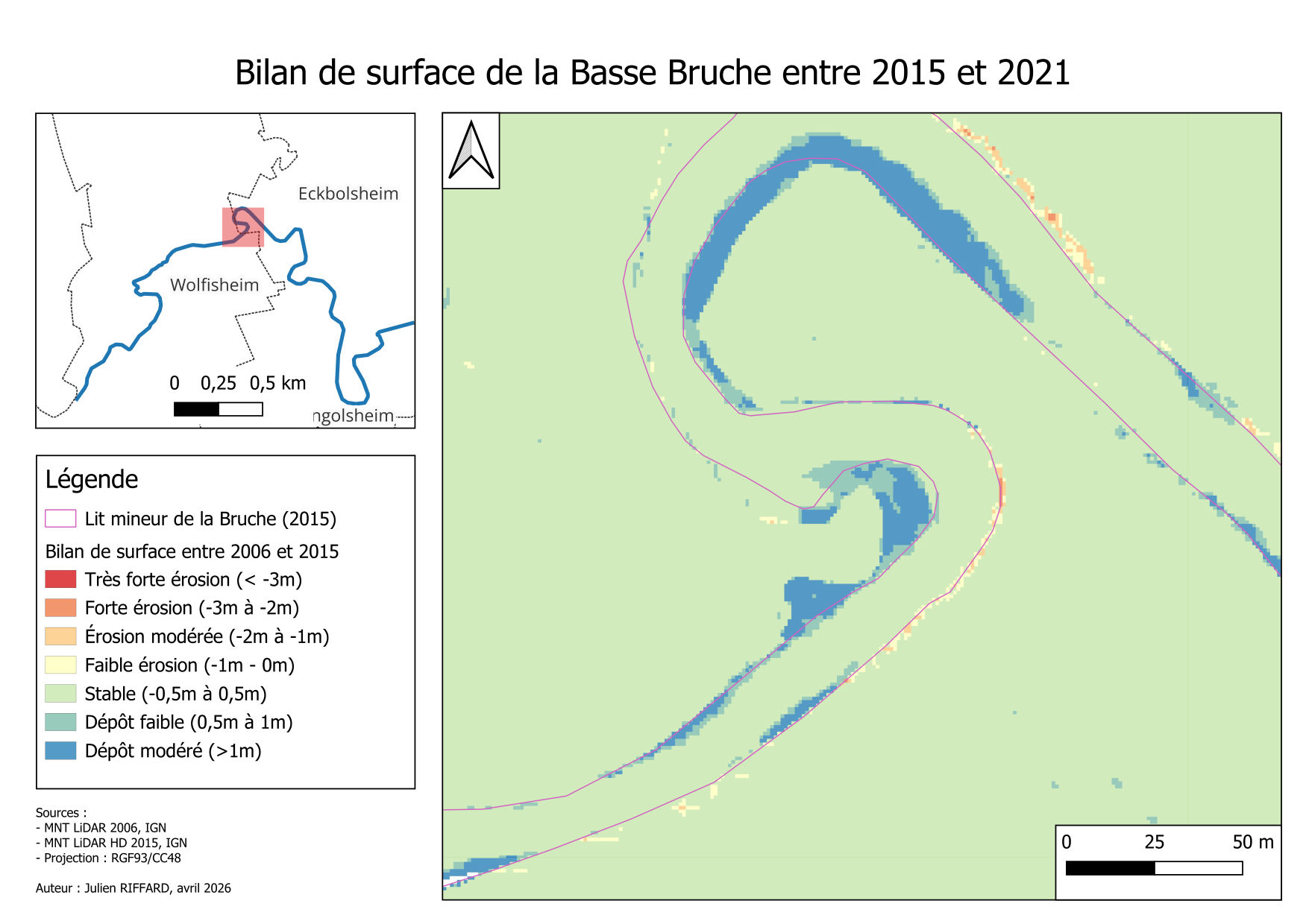 Bilan de surface 2015-2021, méandre n°1