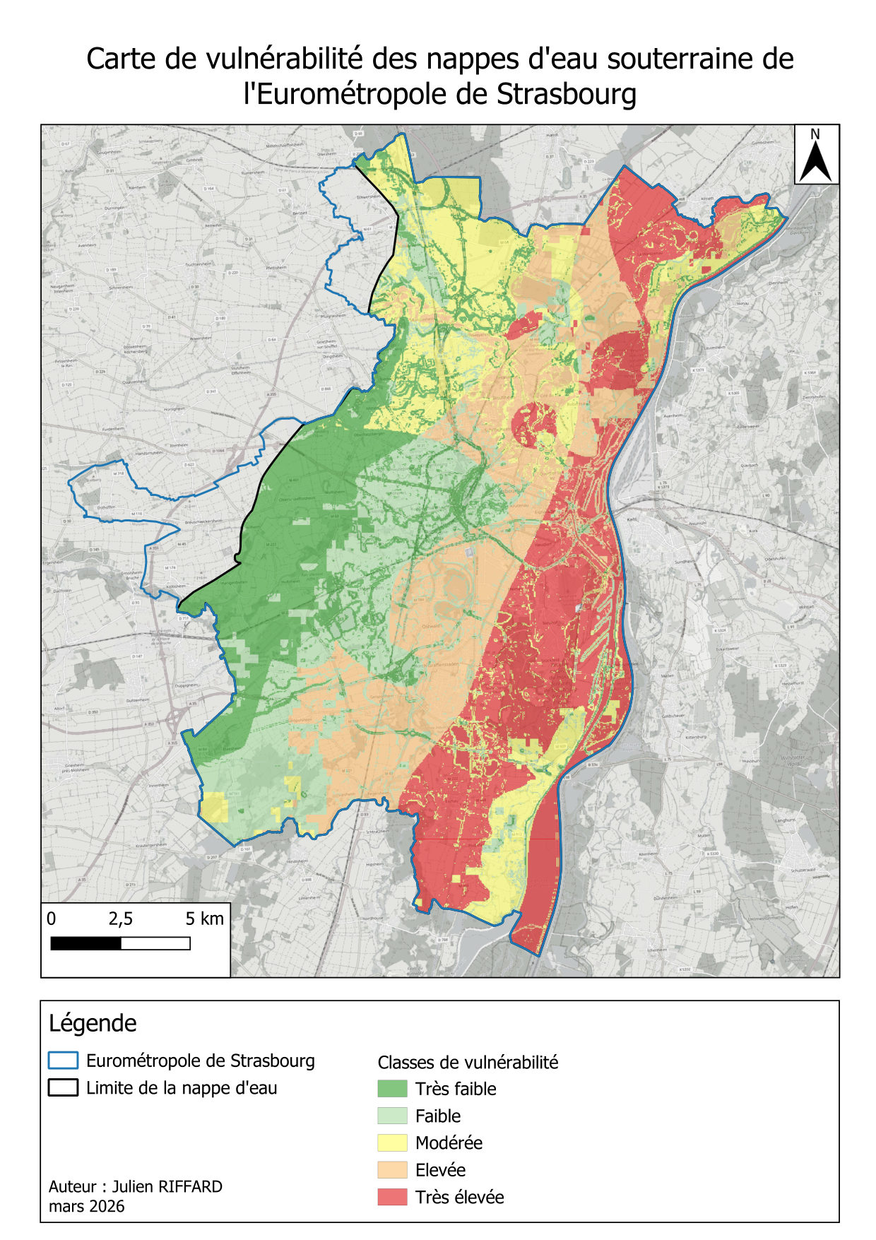 Carte de vulnérabilité des nappes d'eau souterraine - Eurométropole de Strasbourg